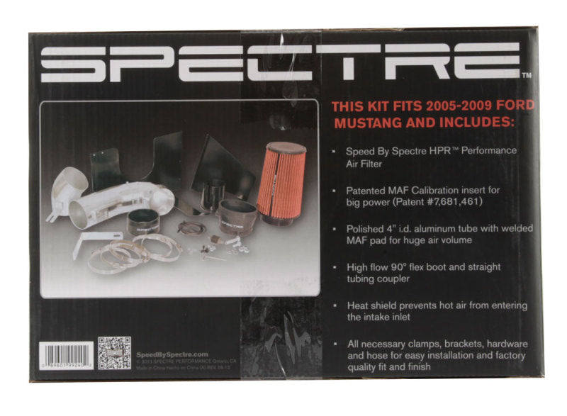 Spectre 9924 05-09 fits Ford Mustang GT V8-4.6L F/I Air Intake Kit - Polished w/Red Filter
