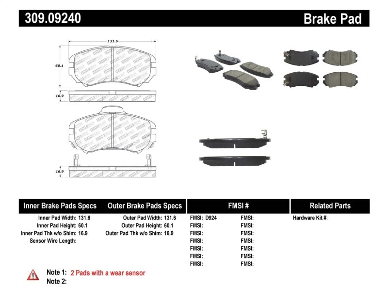 Stoptech 309.0924 Performance Brake Pads