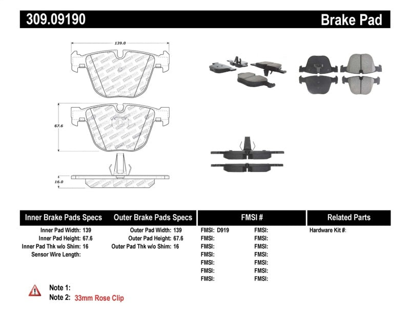 Stoptech 309.0919 Performance 06-09 fits BMW M5 E60 / 07-09 M6 E63/E63 Rear Brake Pads