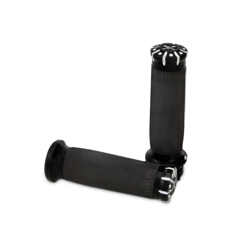 Burly Brand B16-1008BM 82-17 H-D Dual Cable Set Hawk Billet Handle Grip Set - Blk Machined