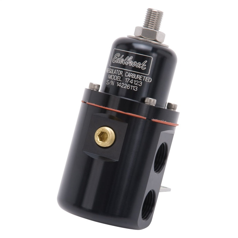 Edelbrock 174123 Fuel Pressure Regulator Carbureted 160 GPH 5-10 PSI 3/8In In/Out Returnless Black