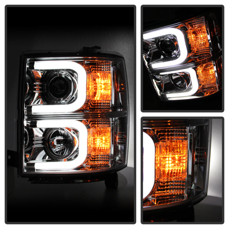 SPYDER 5079480 fits Chevy Silverado 1500 Projector Headlights Light Bar DRL Chrm