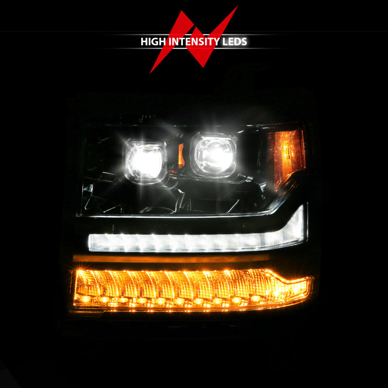 ANZO 111623A 16-18 fits Chevy Silverado 1500 (Factory HID Models ONLY) Full LED Proj Headlights Chrome - Pair