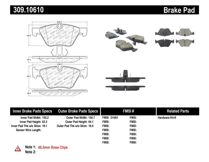 Stoptech 309.1061 Performance 12 BMW X1 / 09-13 Z4 / 06 325 Series (Exc E90) Front Brake Pads