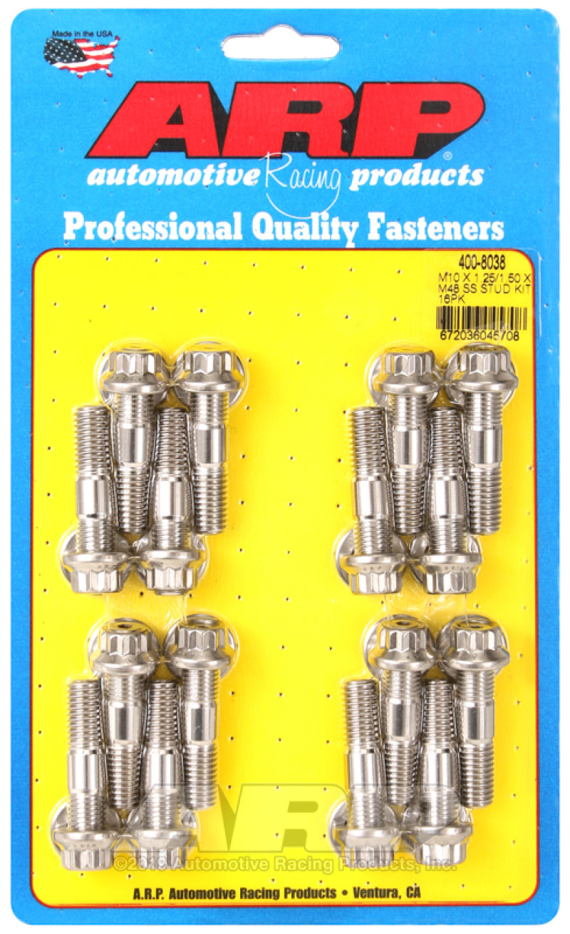 ARP 400-8038 M10 x 1.25/1.50 x 48 Stainless Steel 12pt Broached Stud Kit (16/pk