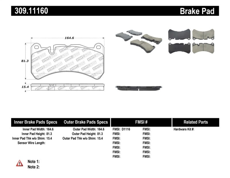 Stoptech 309.1116 Performance Brake Pads