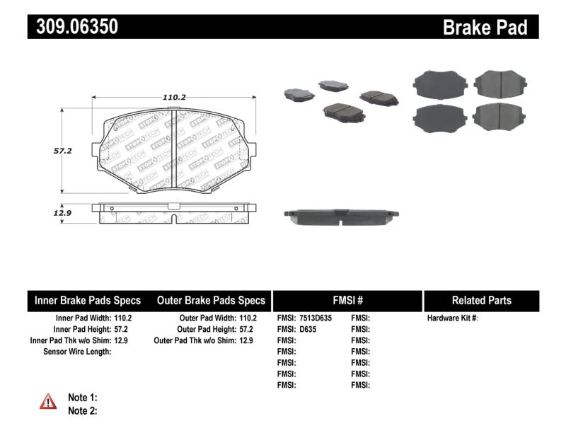 Stoptech 309.0635 Performance 94-97/99-05 fits Miata w/Normal Suspension Front Brake Pads D635
