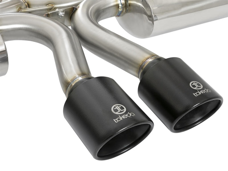 AFE 49-36618-B 3in 304 SS Cat-Back Exhaust w/ Dual Center Black Tips 17+ fits
