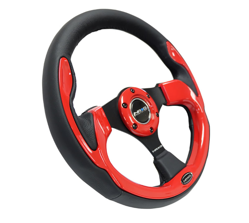 NRG RST-001RD Reinforced Steering Wheel (320mm) Blk w/Red Trim & 5mm 3-Spoke