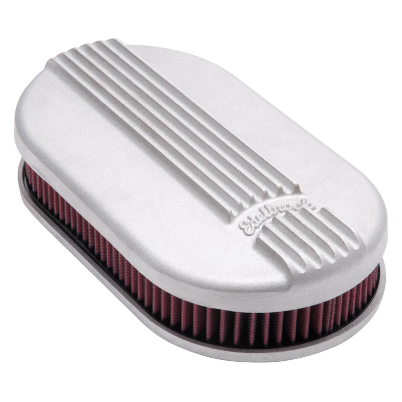 Edelbrock 41159 Air Cleaner Classic Series Oval Aluminum Top Cloth Element 17 5In X 9 35In X 3 9In Satin
