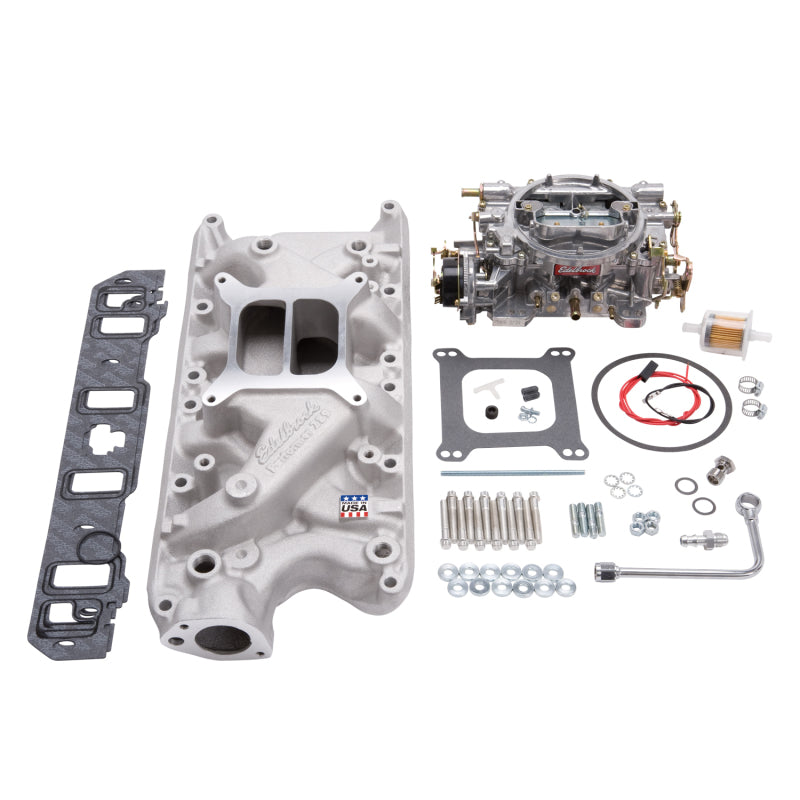 Edelbrock 2031 Manifold And Carb Kit Performer Small Block fits Ford 289-302 Natural Finish