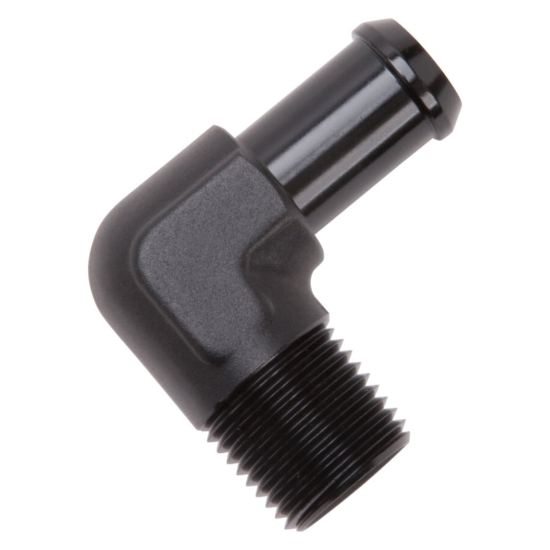 Edelbrock 8178 Hose End 90-Deg 1/2In NPT to 5/8In Barb Black Anodize