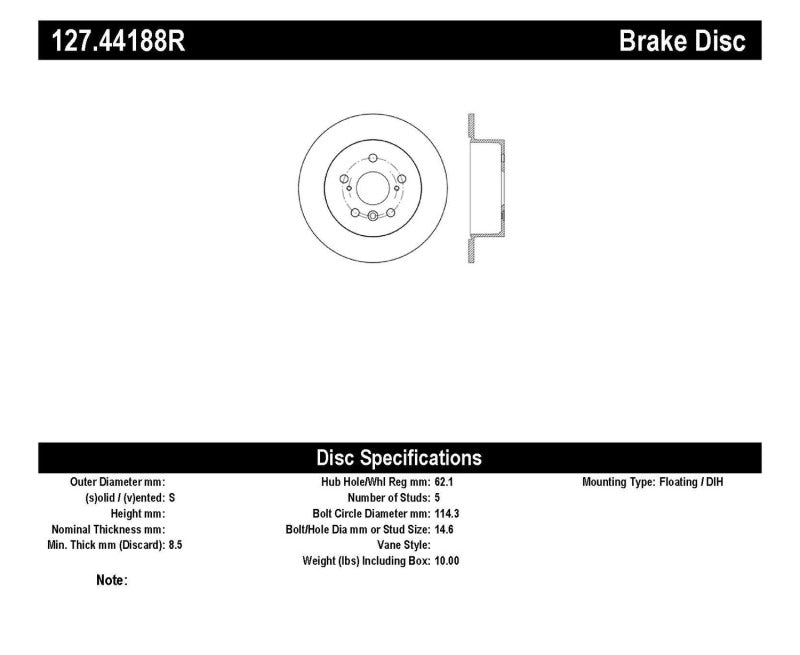 Stoptech 127.44188R Sport Drilled & Slotted Rotor - Rear Right