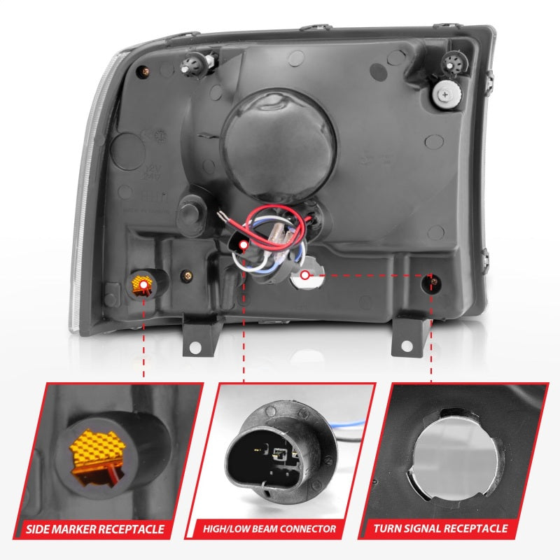 ANZO 111106 2004 fits Ford 00-20 Excursion Crystal Headlights Black w/ LED 1pc