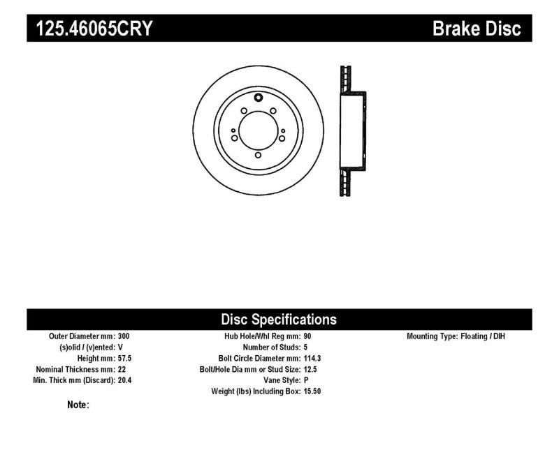 Stoptech 125.46065CRY 03-06 Evo 8 & 9 Rear Premium High Carbon CRYO-STOP Rotor