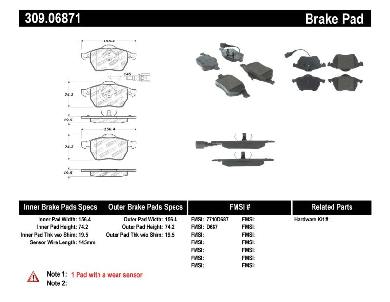 Stoptech 309.06871 Performance 99-08 fits VW Jetta / 5/99-05 Golf GTi/GLS Turbo Front Brake Pads