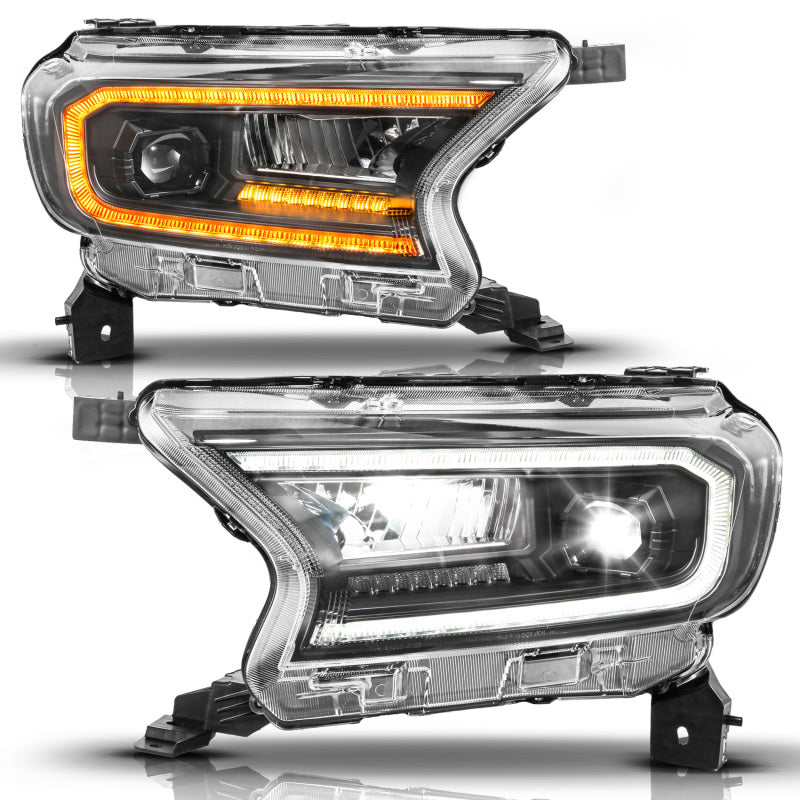 ANZO 111632A 19-23 fits Ford Ranger (Factory Halogen Model) Full LED Proj Headlights Init/DRL/SeqSig Black - Pair