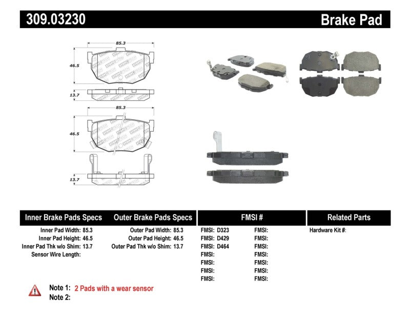 Stoptech 309.0323 Performance Hyundai Elantra/Tiburon / Kia Spectra / Nissan Maxima/Stanza Rear Brake Pads