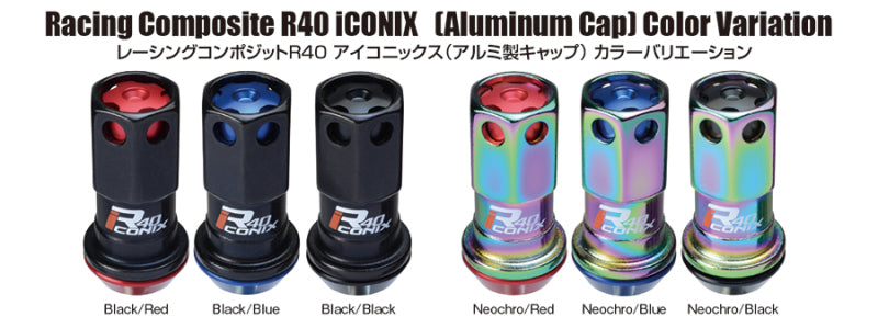 Project Kics WRIA15NK 16+4 Neo Chrome Lock & Lug Nuts R40 Iconix - 14X1.25 (Black Cap)