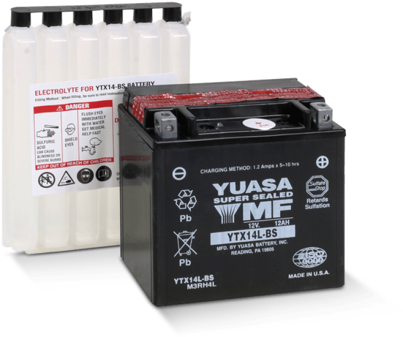 Yuasa YUAM3RH4L YTX14L-BS Maintenance Free AGM 12 Volt Battery (Bottle Supplied)