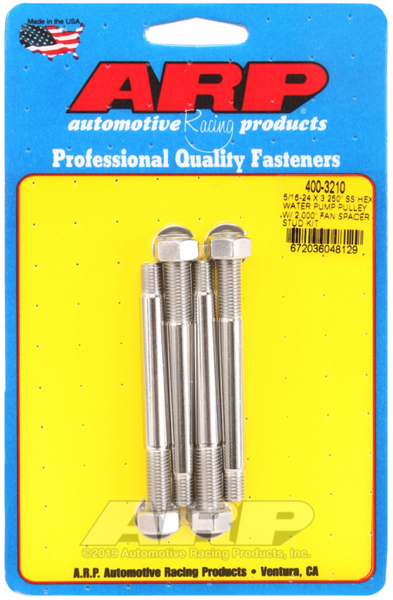 ARP 400-3210 5/16-24 X 3.250 SS Hex Water Pump Pulley w/ 2.000in Fan Spacer Stu