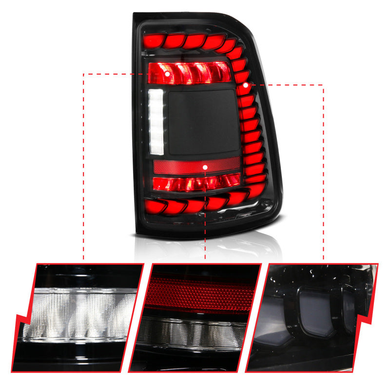 ANZO 311480A 19-24 fits RAM 1500 (Factory Halogen Models) Full LED Tail Lights SeqSig Black - Pair