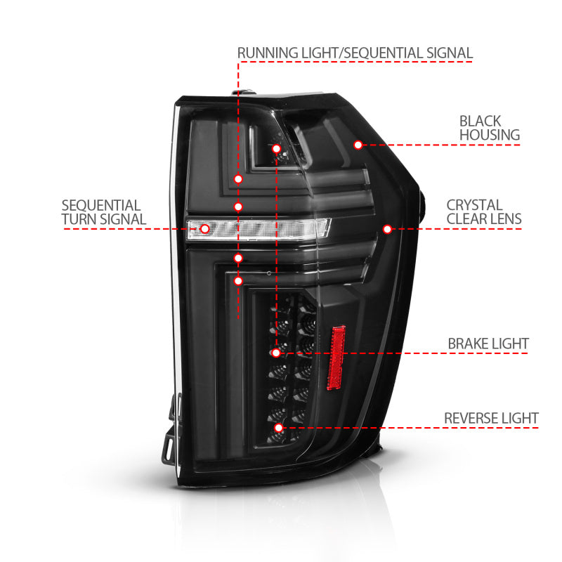 ANZO 311483A 21-24 fits Chevy Suburban/Tahoe Full LED Tail Lights SeqSig Black - Pair
