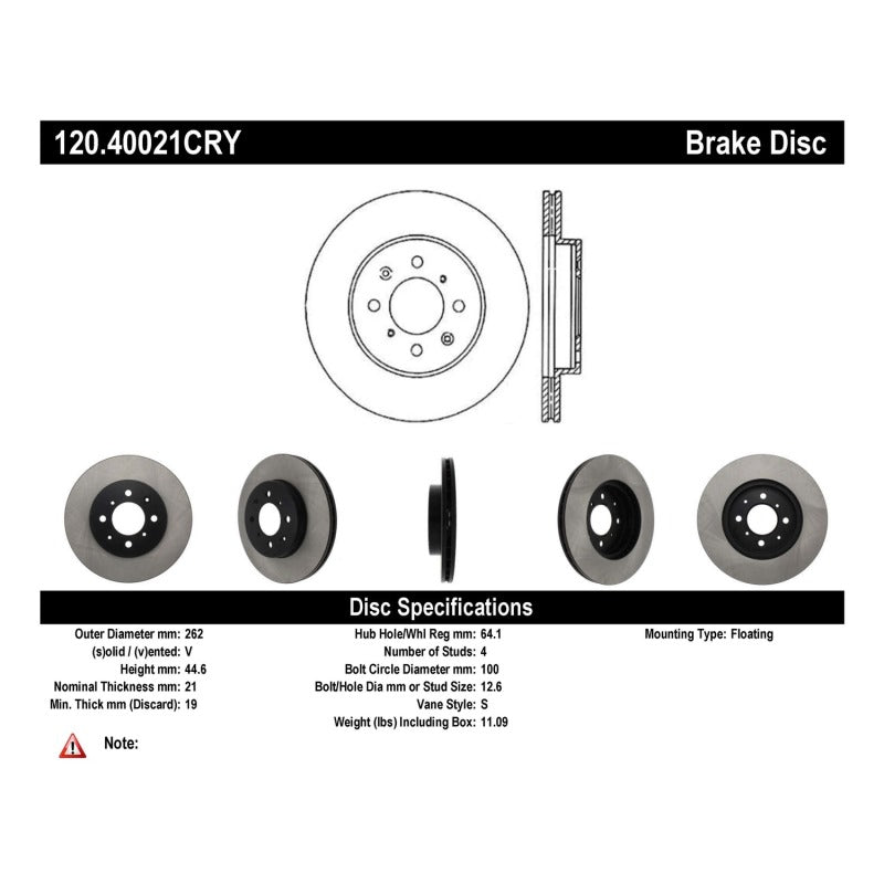 Stoptech 120.40021CRY Acura & Honda Civic/Del Sol Front CRYO-STOP Rotor