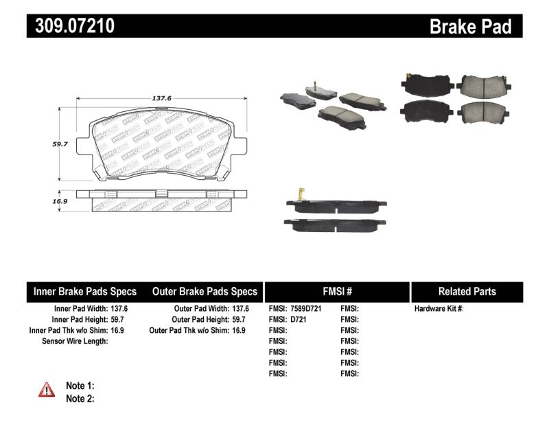 Stoptech 309.0721 Performance 02-03 WRX Front Brake Pads
