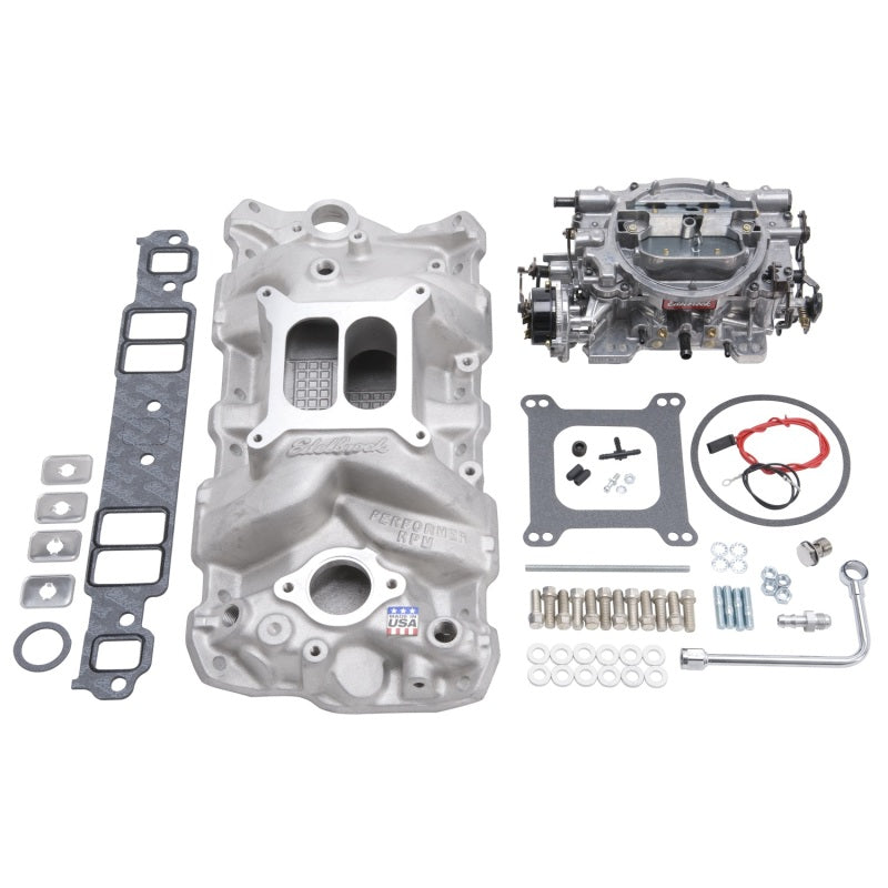Edelbrock 2023 Manifold And Carb Kit Performer RPM Small Block fits Chevrolet 1957-1986 Natural Finish