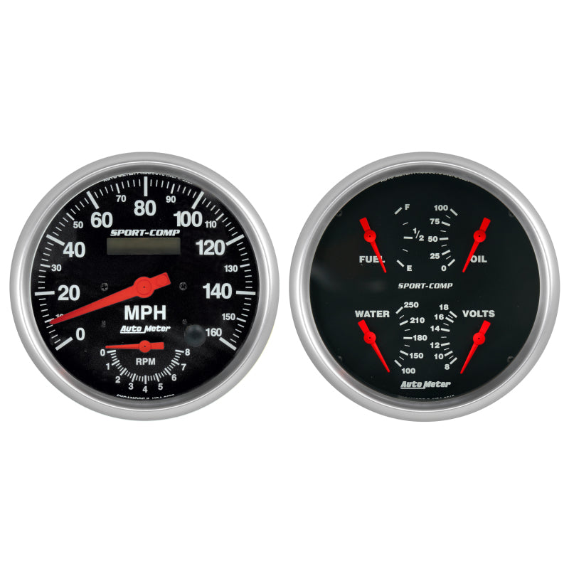 AutoMeter 3505 Autometer Sport-Comp Quad & Tach/Speedo 5in. - 2 Pc.