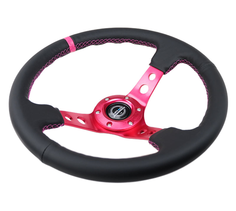 NRG RST-006FH RST-006FH Reinforced Steering Wheel Black Leather/ Fushia Center