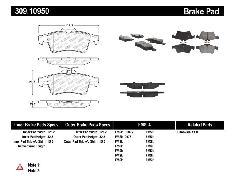 Stoptech 309.1095 Performance 07-09 Mazdaspeed3 / 06-07 Mazdaspeed6 / 06-07 Mazda3 Rear Brake Pads