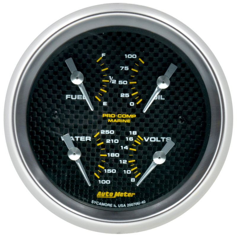 AutoMeter 200706-40 Autometer Marine Carbon Fiber 3-3/8in Gauge - 100PSI