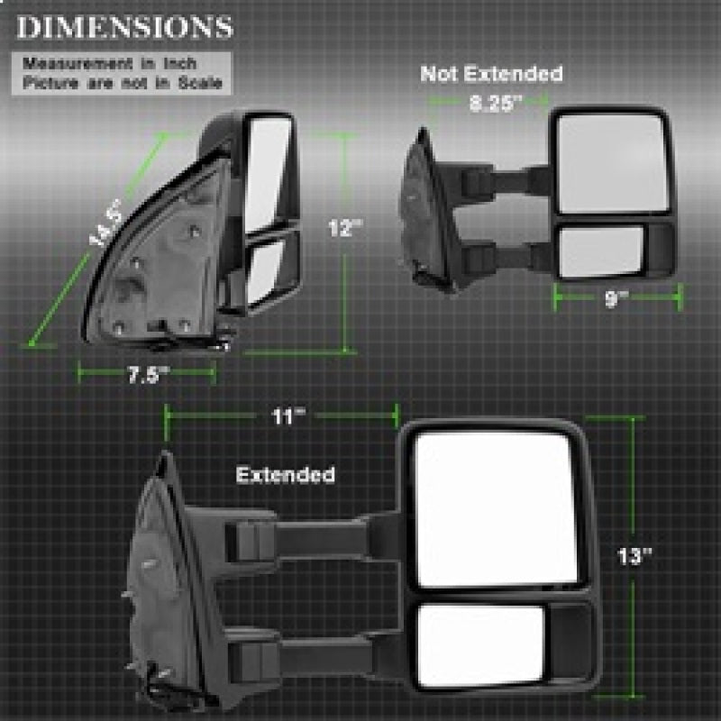 9933134 Xtune fits Ford 99-14 Superduty Manual Extendable Manual Adjust Mirror