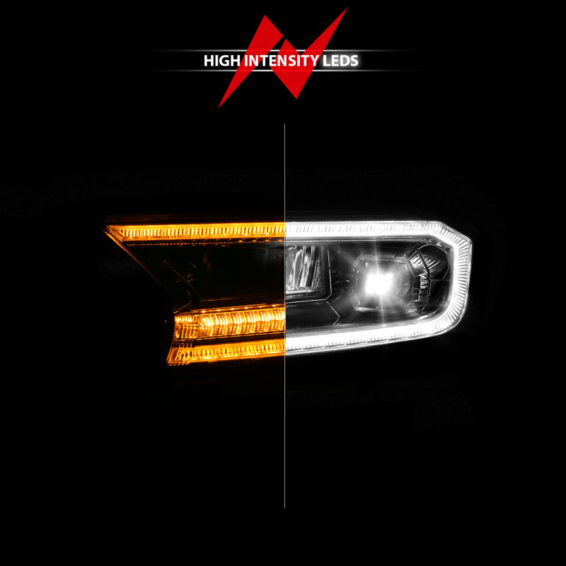 ANZO 111633A 19-23 fits Ford Ranger (Factory Halogen Models) Full LED Proj Headlights DRL/SeqSig Chrome - Pair