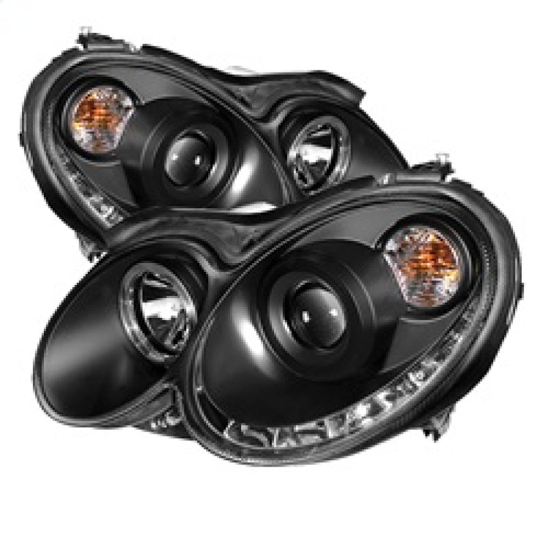 Spyder 5038036 fits Mercedes Benz CLK Projector Halogen Model- LED Halo DRL Blk