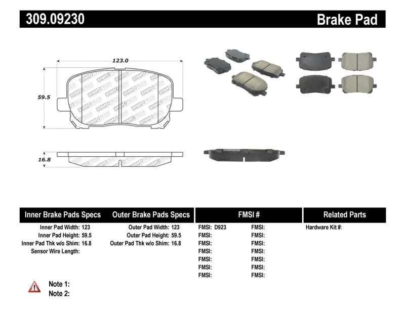 Stoptech 309.0923 Performance Brake Pads