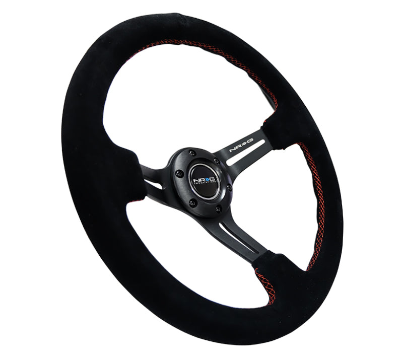 NRG RST-018S-RS RST-018S-RS Reinforced Steering Wheel Blk Suede w/Red Stitching