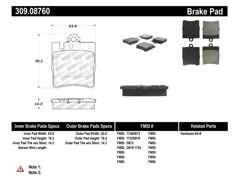 Stoptech 309.0876 Performance Brake Pads