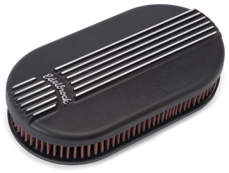 Edelbrock 41153 Air Cleaner Classic Series Oval Aluminum Top Cloth Element 17 5In X 9 35In X 3 9In Black