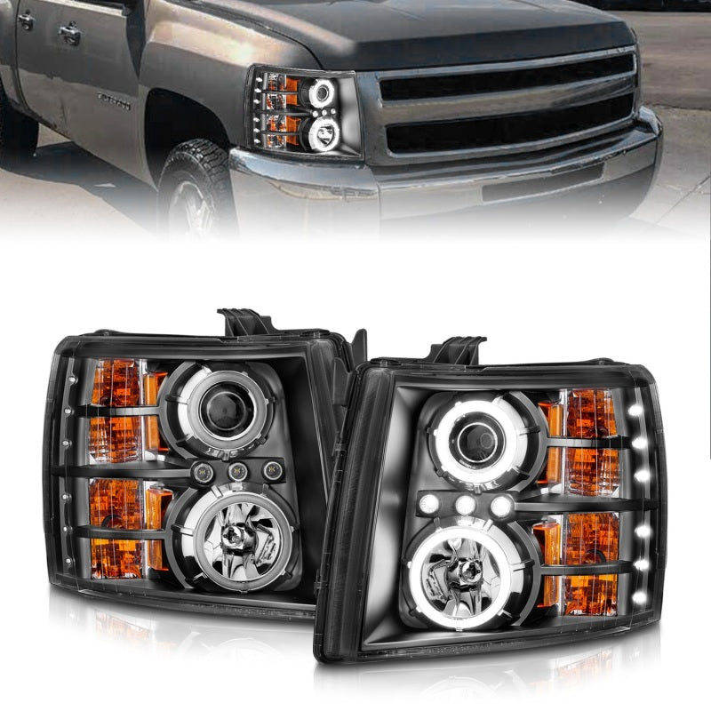 ANZO 111107 2013 fits Chevrolet 07-20 Silverado 1500 Projector Headlights w/ Halo Black