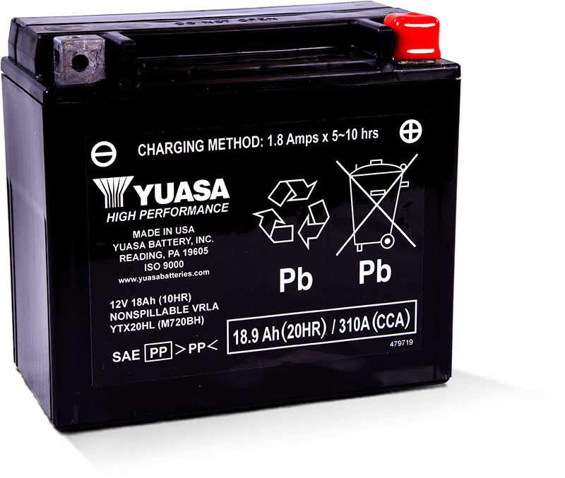 Yuasa YUAM720BH YTX20HL Maintenance Free AGM 12 Volt Battery