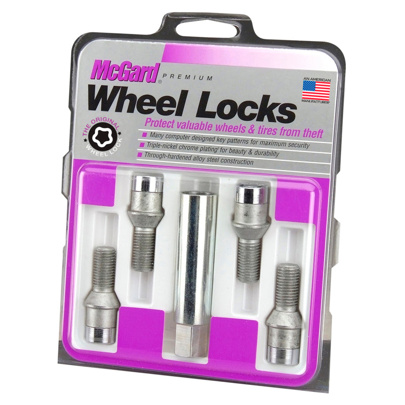 McGard 27191 Wheel Lock Bolt Set - 4pk. (Tuner / Cone Seat) M12X1.5 / 17mm Hex / 29.6mm Shank L. - Chrome