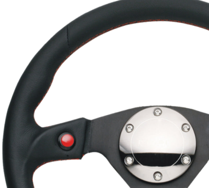 NRG RST-007R Reinforced Steering Wheel (320mm) Blk Leather w/Dual Buttons