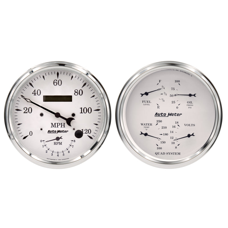 AutoMeter 1652 Auto Meter Old Tyme White Quad & Tach/Speedo 5in. - 2 Pc.