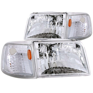 ANZO 111119 1993-1997 fits Ford Ranger Crystal Headlights Chrome w/ Corner Lights 2pc