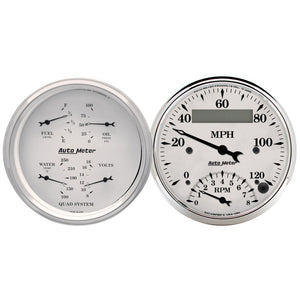 AutoMeter 1620 AutoMeter Gauge Kit 2 Pc. Quad & Tach/Speedo 3-3/8in. Old Tyme White