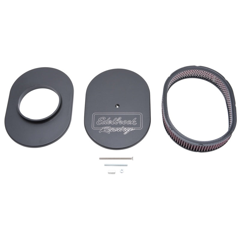 Edelbrock 42203 Air Cleaner Victor Series Oval Aluminum Top Cloth Element 11 875In X 8 25In X 3 75In Black