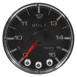 AutoMeter P344318 Autometer Spek-Pro Gauge Voltmeter 2 1/16in 16V Stepper Motor W/Peak & Warn Blk/Chrm